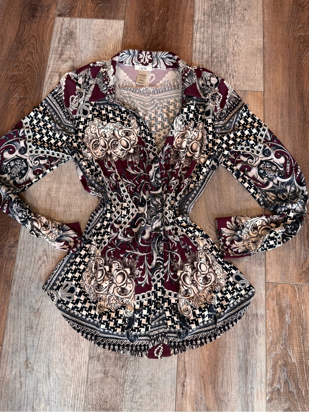 Cache Burgundy Print Blouse